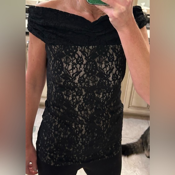 Sexy NWOT Victoria Secret Moda International Black Lace Overlay Longline Top SzM - Picture 7 of 10